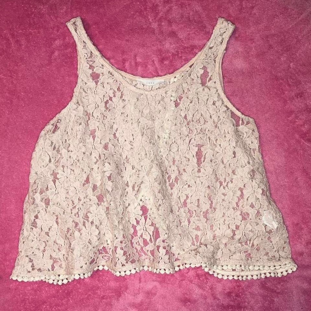 Light pink lace open back cropped tank top sheer flowy crop top